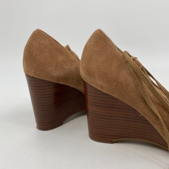 Adrienne Vittadini Brown Suede Lace Up Wedges | High Heel Style - Picture 9 of 10